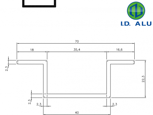 Profil oméga 70x40 alu